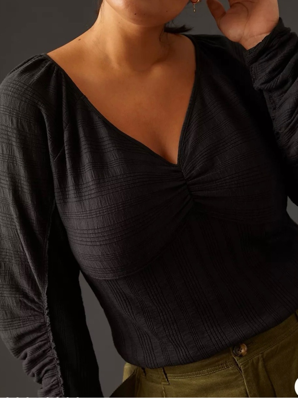 Pilcro Ribbed Ruched Sleeve Top - Picture 3 of 15